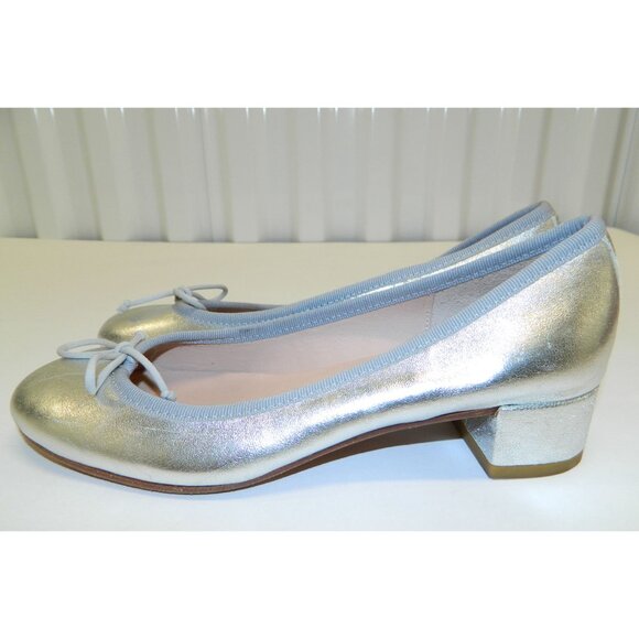 Size 7 Silver Metallic Leather Low Block Heel Bow Detail Summit White Mountain - Picture 3 of 11